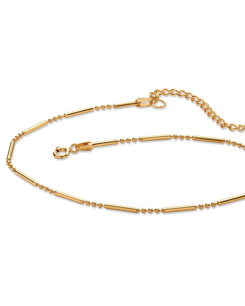 Front of a size One Size 18k Yellow Gold-plated Sterling Silver Bar and Bead Link Ankle Bracelet 11" in Yellow by PalmBeach Jewelry. | dia_product_style_image_id:333025
